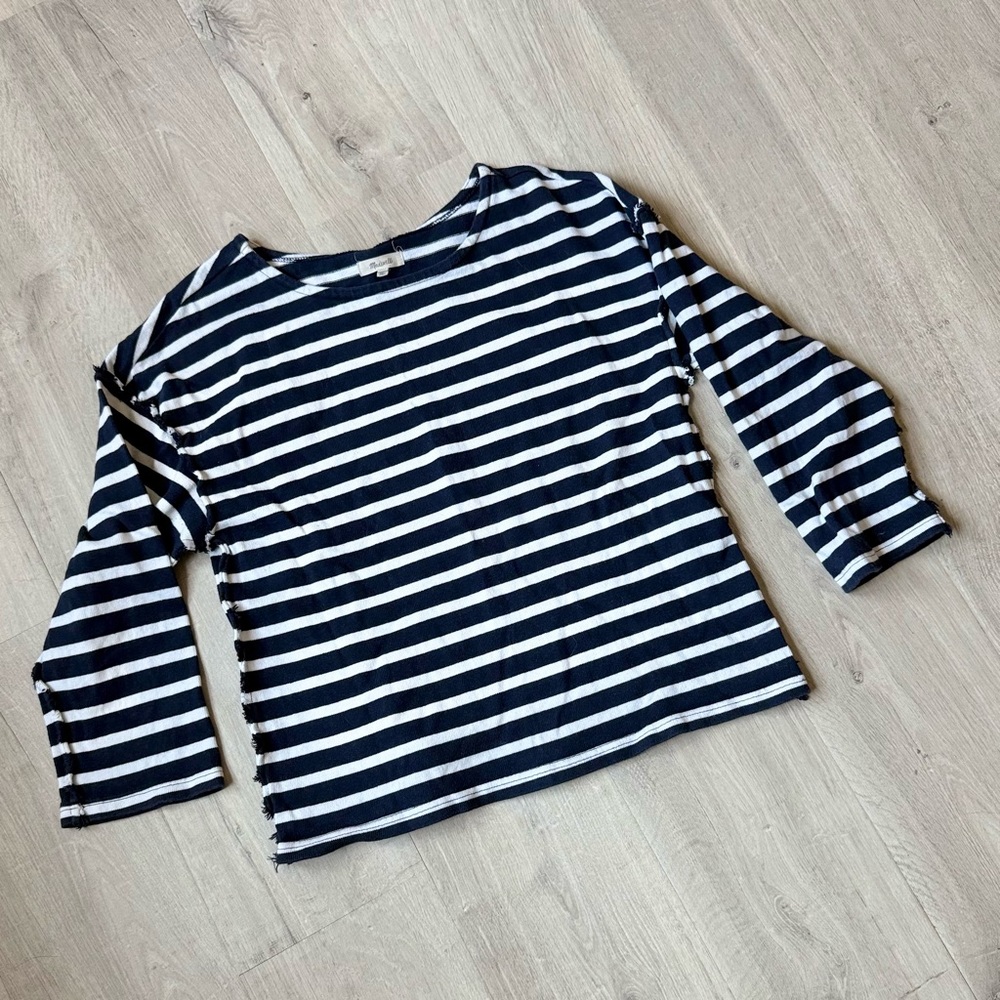 Madewell Navy and White Striped Women's Top size Large